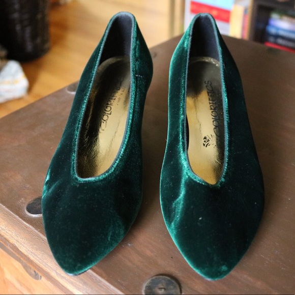 green velvet kitten heels